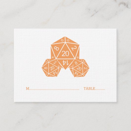 Orange D20 Dice Wedding Platzkarte (Vorderseite)