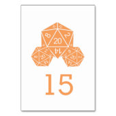 Orange D20 Dice Wedding Table Card Tischnummer (Vorderseite)