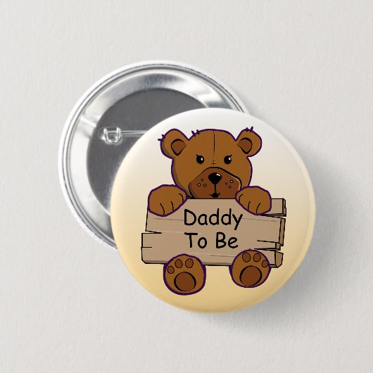 Orange Daddy to be Teddy Bear Baby Shower Button (Vorne & Hinten)