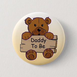 Orange Daddy to be Teddy Bear Baby Shower Button