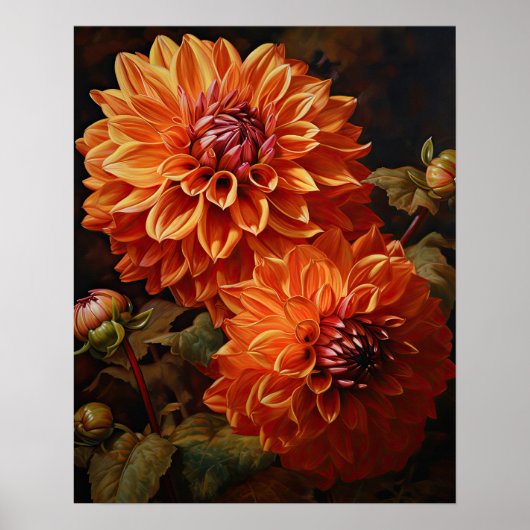 Orange Dahlia Blume Art Print Poster (Vorne)