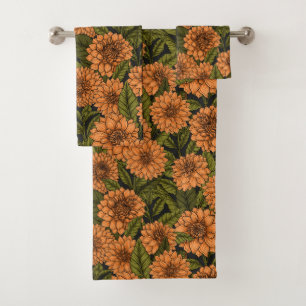 Orange Dahlia Garden Badhandtuch Set