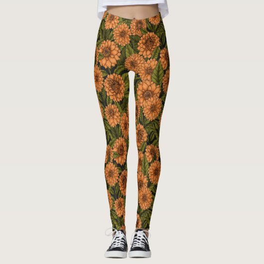 Orange Dahlia Garden Leggings (Vorderseite)