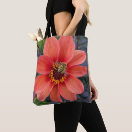 Orange Dahlia mit Fuzzy Bee Floral Tasche
