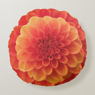 Orange Dahlia Rundes Kissen