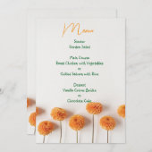 Orange Dahlia Wedding Menu - Warm Floral Elegance Menükarte (Vorne/Hinten)