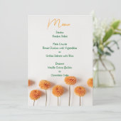 Orange Dahlia Wedding Menu - Warm Floral Elegance Menükarte (Stehend Vorderseite)