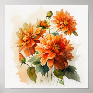 Orange Dahlias Blume Art Print Poster