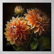 Orange Dahlias Blume Art Print Poster
