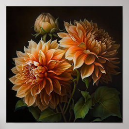 Orange Dahlias Blume Art Print Poster