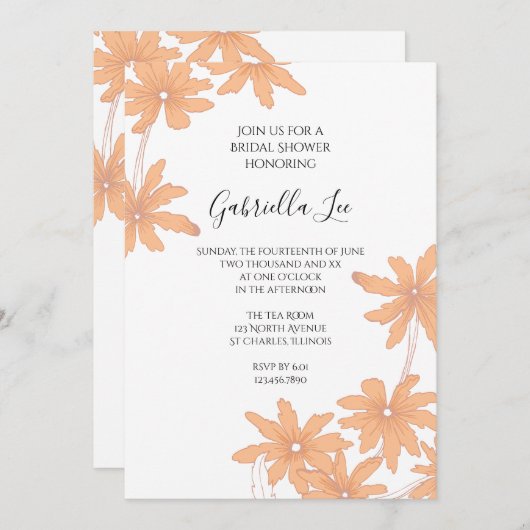 Orange Daisies auf weißem Brautparty Einladung (Vorne/Hinten)