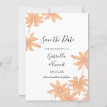 Orange Daisis auf White Wedding Save the Date