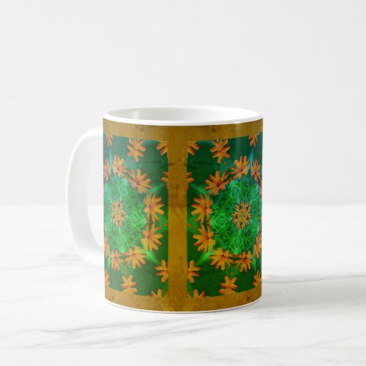 Orange Daisy Abstrakt Floral Art Kaffeetasse (Vorderseite Links)