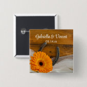 Orange Daisy and Horseshoe Country Western Wedding Button (Vorne & Hinten)
