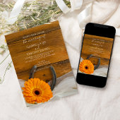 Orange Daisy and Horseshoe Country Western Wedding Einladung