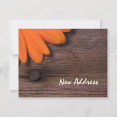 Orange Daisy and Rustic Barn Wood New Address Card Ankündigung (Vorderseite)