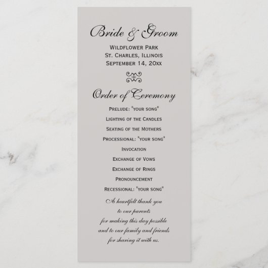 Orange Daisy and White Satin Wedding Program Programm (Rückseite)