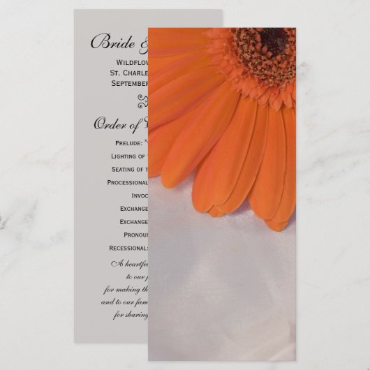 Orange Daisy and White Satin Wedding Program Programm (Vorne/Hinten)
