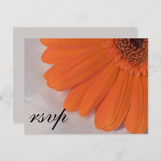 Orange Daisy and White Satin Wedding RSVP Card (Vorne/Hinten)