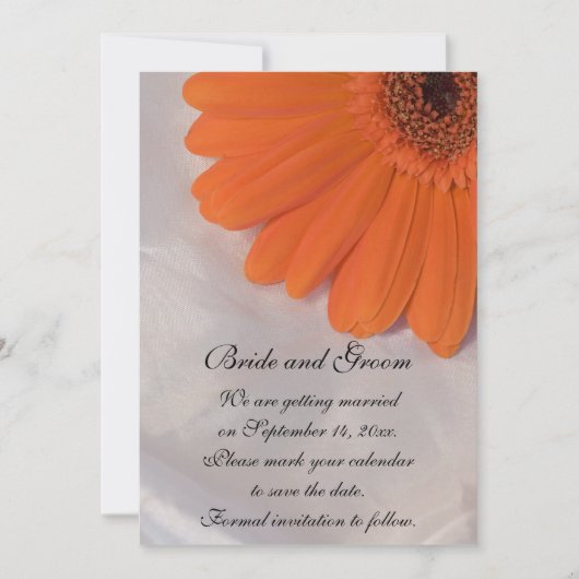 Orange Daisy and White Satin Wedding Save the Date (Vorderseite)