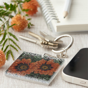 Orange Daisy Balls Akrylic Key Ring Schlüsselanhänger
