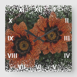 Orange Daisy Balls Square Clock Quadratische Wanduhr