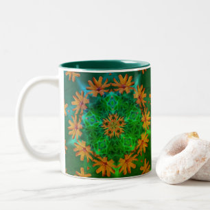 Orange Daisy Blume Art Kaleidoskop  Zweifarbige Tasse