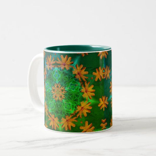 Orange Daisy Blume Art Kaleidoskop Zweifarbige Tasse (Vorderseite Links)