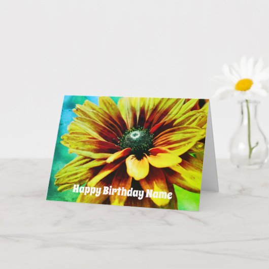 Orange Daisy Blume Kunst Personalisiert Geburtstag Karte (Kleine Pflanze)