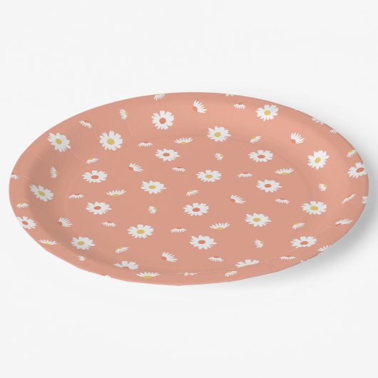 Orange Daisy Blume Muster Pappteller (Schrägansicht)