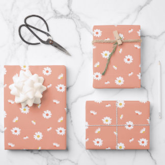 Orange Daisy Blume Pattern Geschenkpapier Set