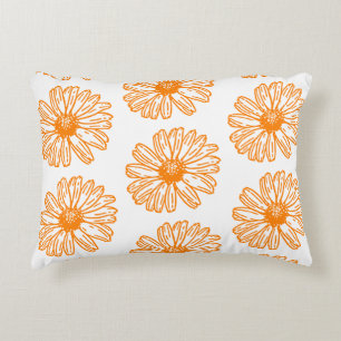 Orange Daisy Blume Print, Vintages Blumenmuster Dekokissen