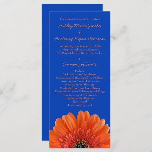Orange Daisy Blume Royal Blue Wedding Program Programm (Vorne/Hinten)