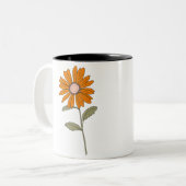 Orange Daisy Blume Tasse - Retro Floral Coffee Cup (Vorderseite Links)