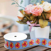 Orange Daisy Boho Pattern Hippie Floral Dusty Blue Ripsband