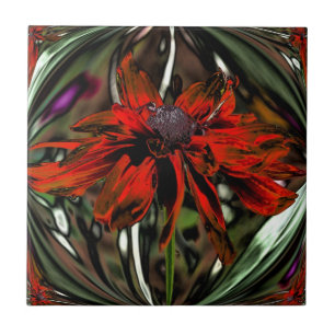 Orange Daisy Floral Abstrakt Art Tile Fliese