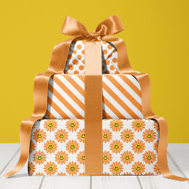 Orange Daisy Floral Stripes Polka Dot Geschenkpapier Set