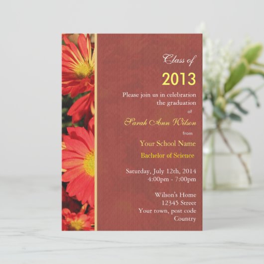 Orange daisy Garden Blume Graduierungsparty Einladung (Stehend Vorderseite)