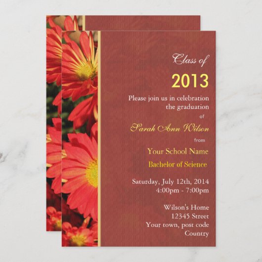 Orange daisy Garden Blume Graduierungsparty Einladung (Vorne/Hinten)