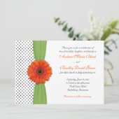 Orange Daisy Green Polka Dot Wedding Einladung (Stehend Vorderseite)