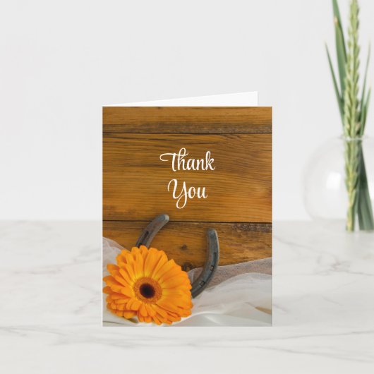 Orange Daisy Horseshoe Country Western Vielen Dank Dankeskarte (Vorderseite)