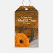 Orange Daisy Horseshoe Western Gastgeschenk Hochze Geschenkanhänger (Vorderseite)