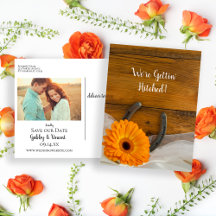 Orange Daisy Horseshoe Western Save the Date