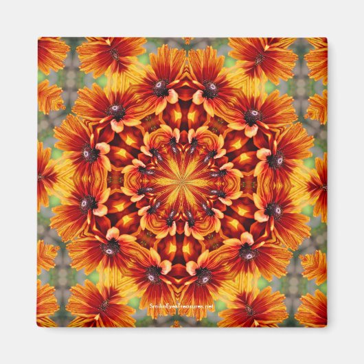 Orange Daisy Kaleidoscope Blume Foto Magnet (Vorne)