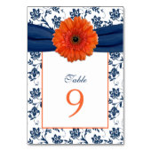 Orange Daisy Navy Blue Damask Ribbon Wedding Tischnummer (Rückseite)