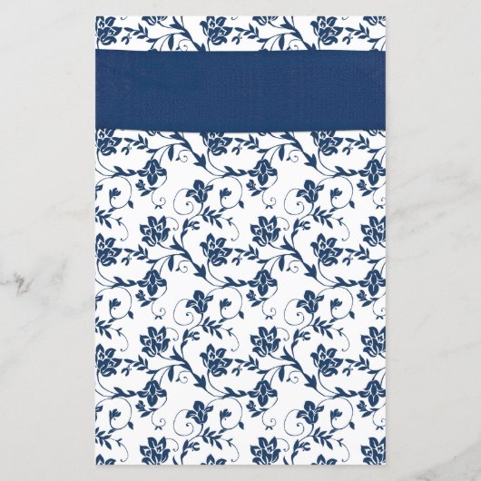 Orange Daisy Navy Blue Damask Wedding Menu Card (Rückseite)