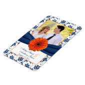 Orange Daisy Navy Blue Floral Wedding Foto Magnet (Linke Seite)