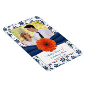 Orange Daisy Navy Blue Floral Wedding Foto Magnet (Rechte Seite)