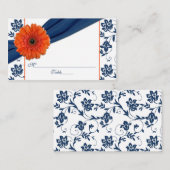 Orange Daisy Navy Blue Floral Wedding Platzkarten (Vorne/Hinten)