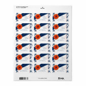 Orange Daisy Navy Damask Wedding Rücksendeadresse Adressaufkleber (Vorne)